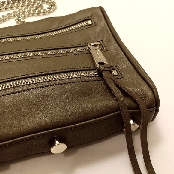 Rebecca Minkoff Dark Olive Leather Shoulder Bag /Crossbody with Chain Strap - Picture 6 of 12